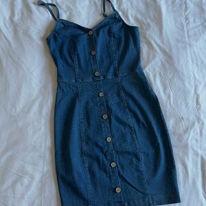 Stylish Blue Denim Button-Front Midi Dress